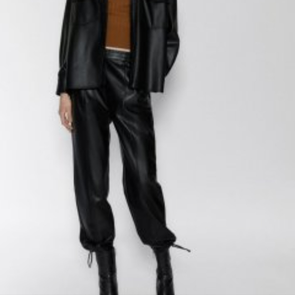 Zara Faux Leather High Waist Elastic Jogger Pants